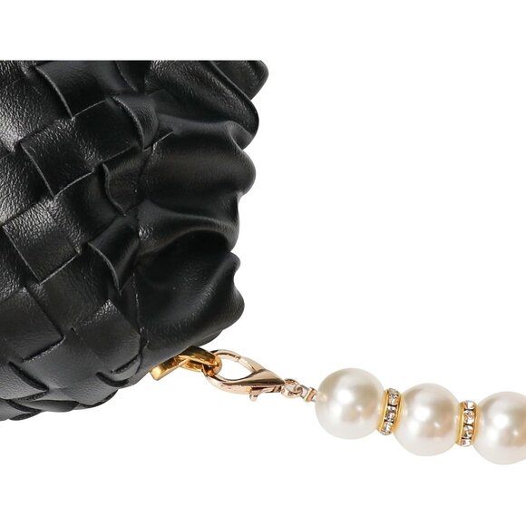 ⚡ Women's Leather Dumpling Pearl Chain Evening Black Crossbody Clutch Bag - Picture 8 of 8